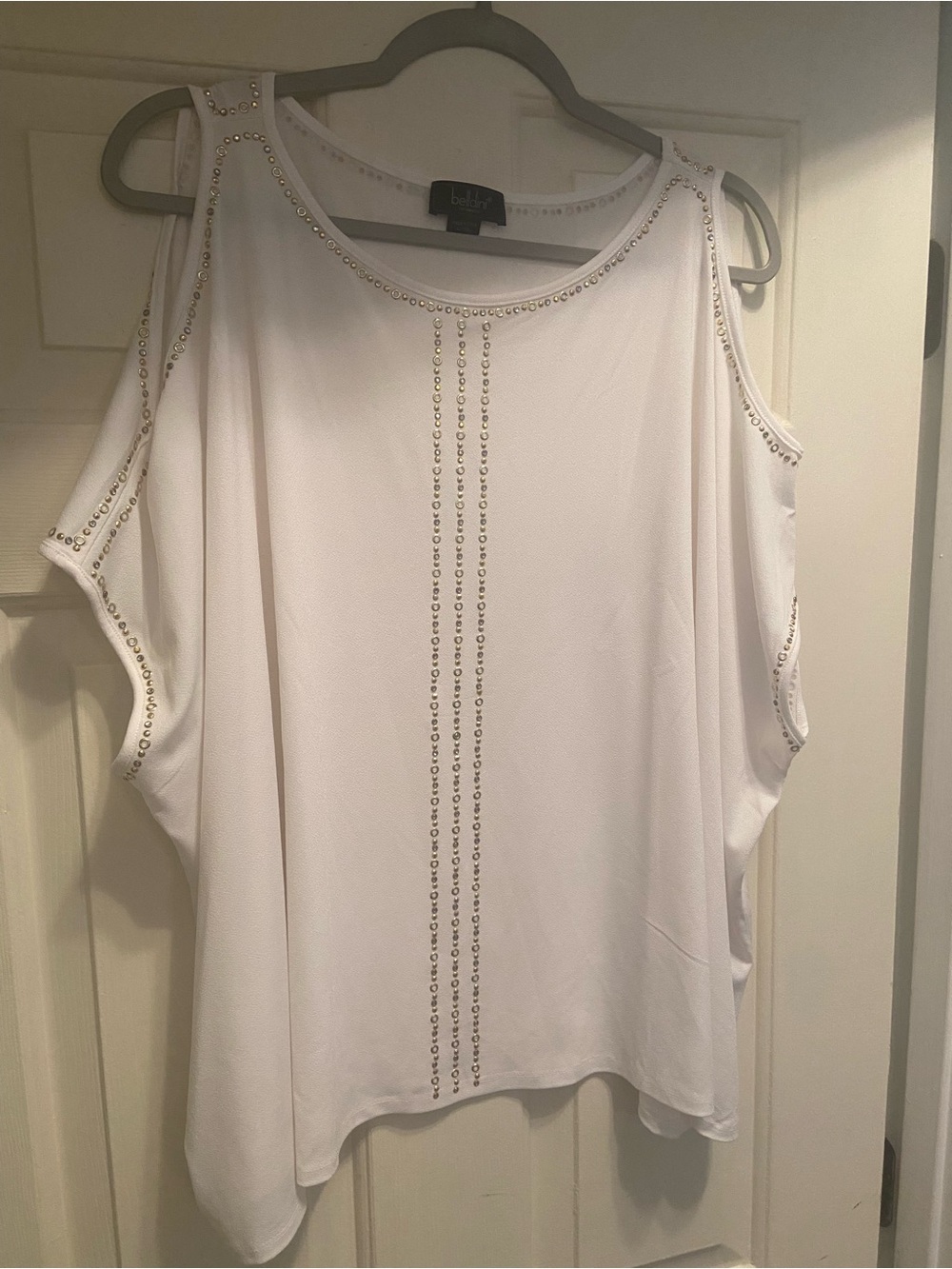 Belldini L / XL White Cold-Shoulder Studded Top